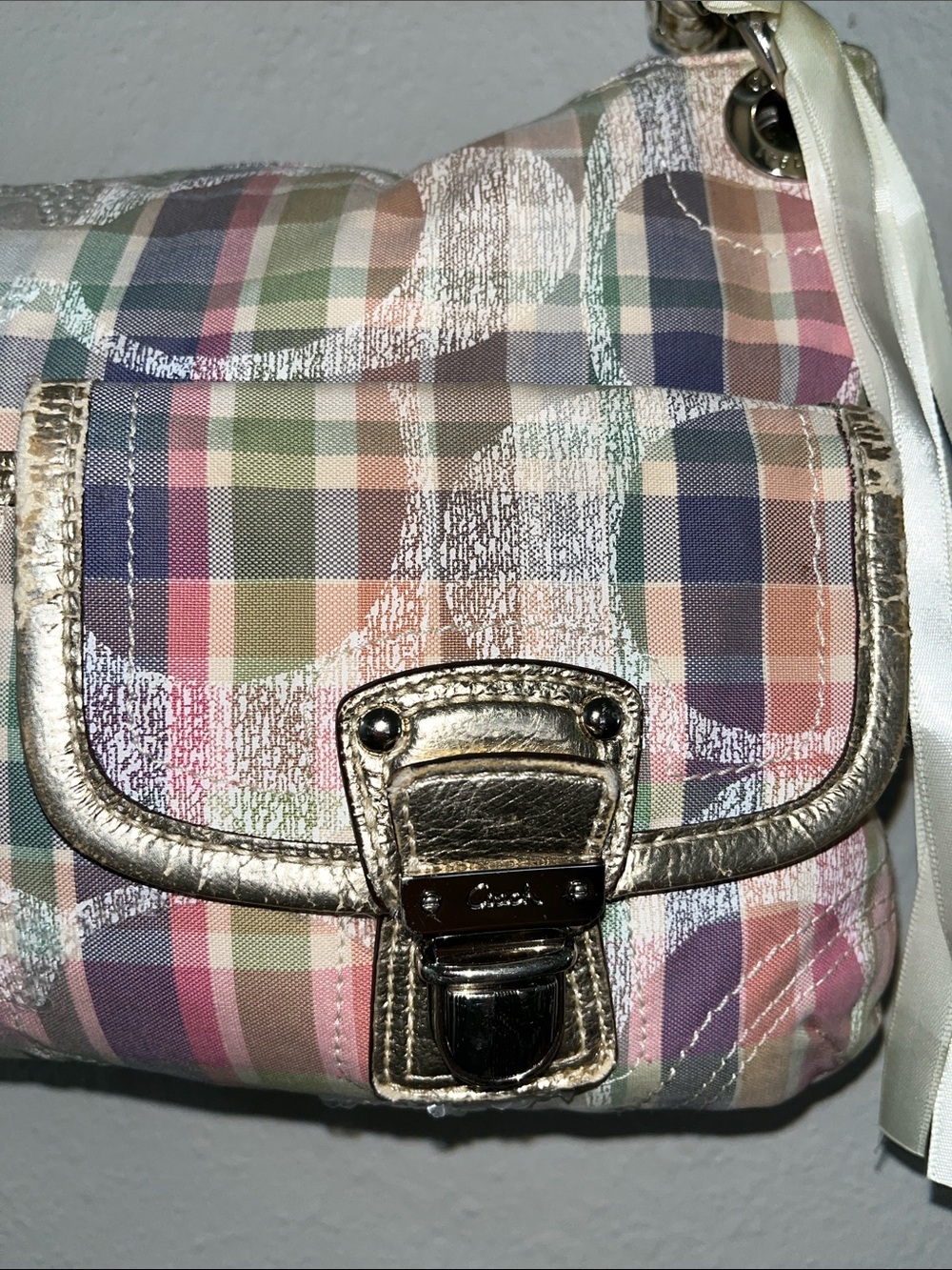 Coach Poppy Madras Tartan Plaid Hobo Shoulder Bag - Picture 4 of 17